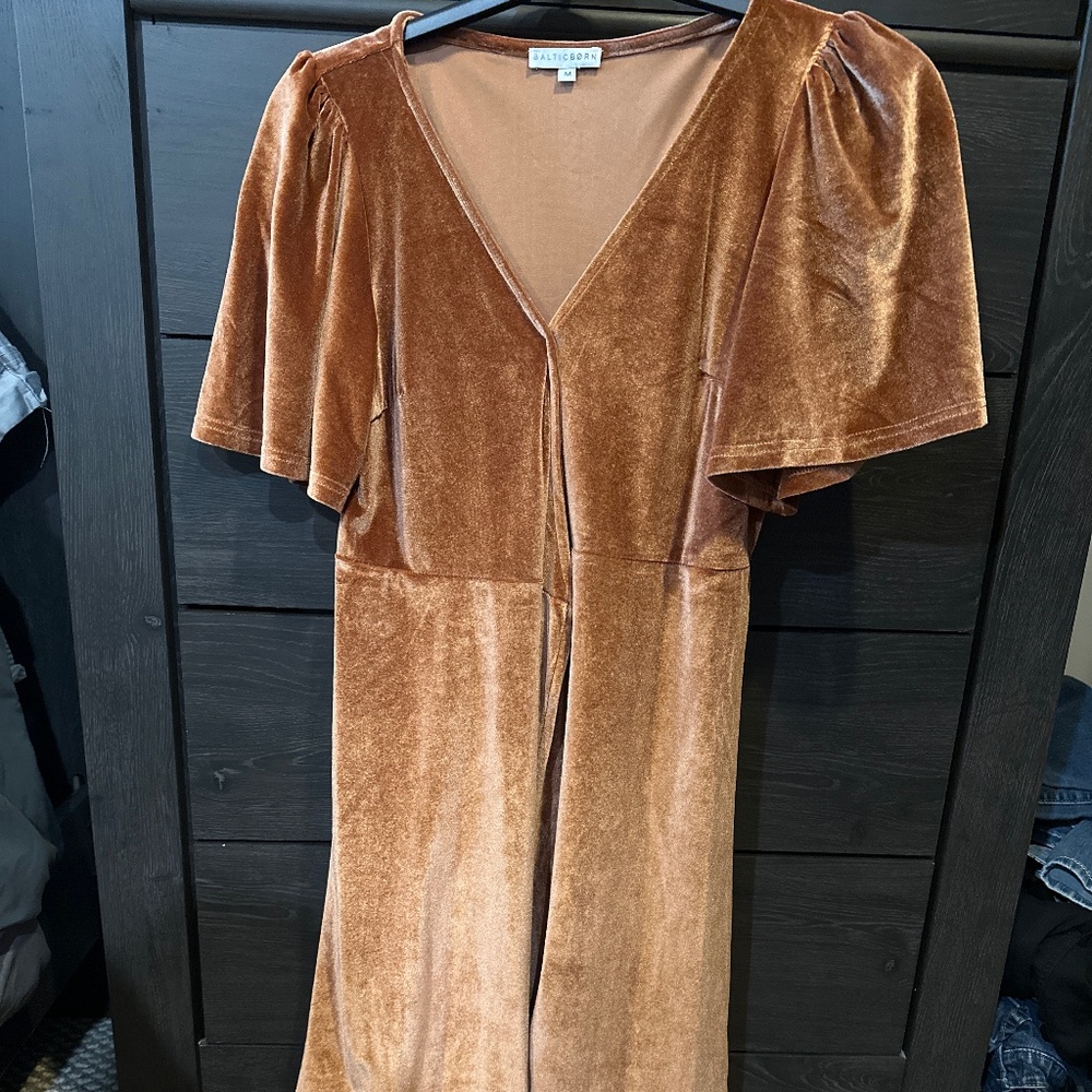 Rust velvet long wrap dress